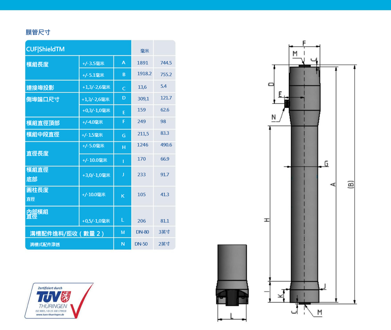 陶瓷膜管尺寸參數